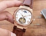 Copy Patek Philippe Nautilus White Dial Rose Gold Bezel Watch 42mm 